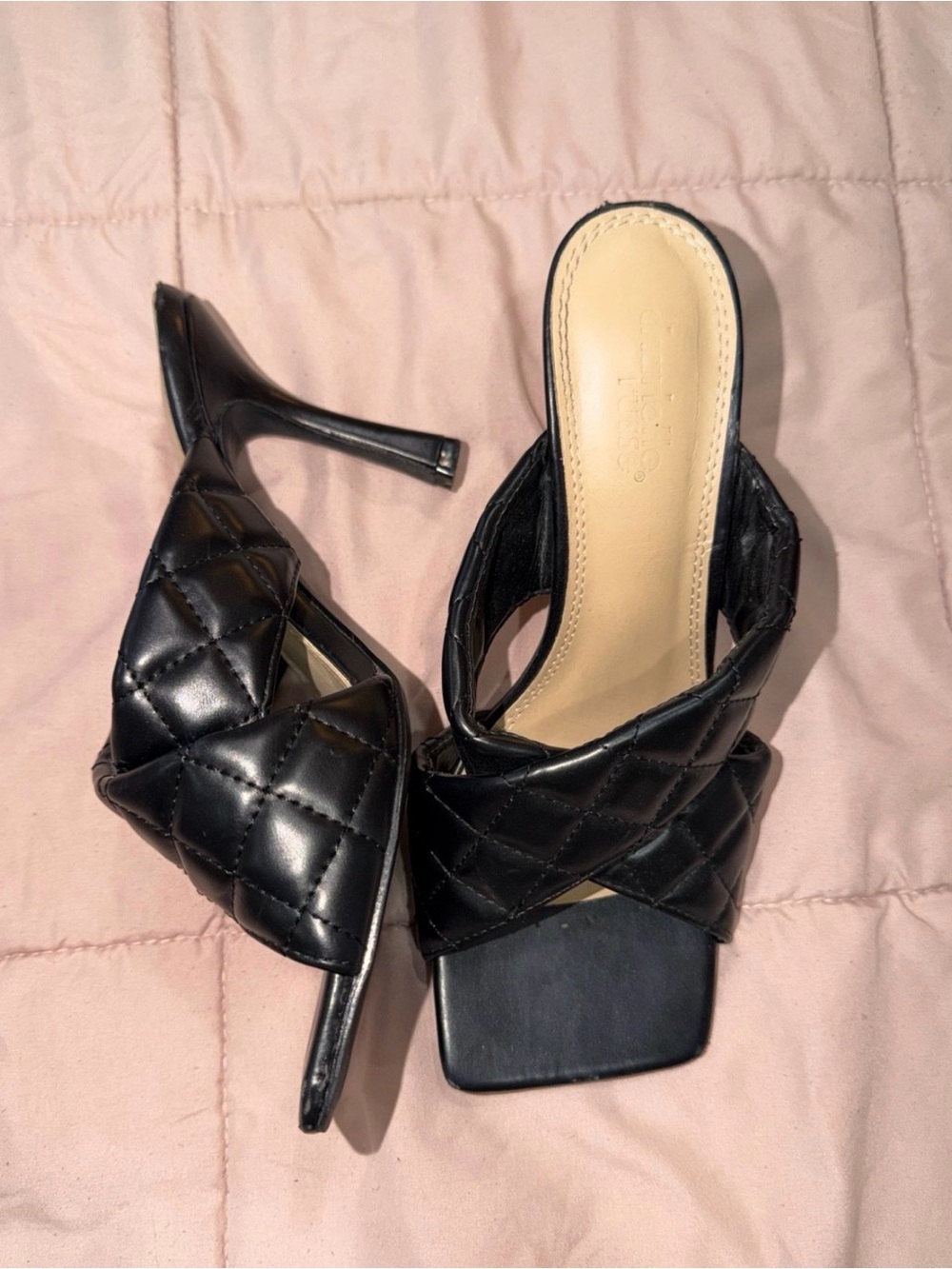 Charlotte Russe Black Quilted High Heel Slide Mules